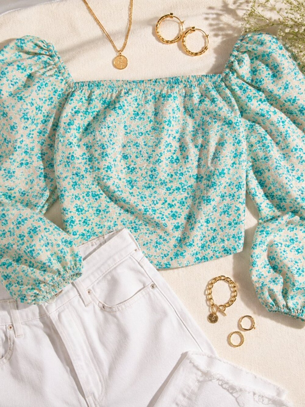 💐 Levi’s Floral Puff Sleeve Smocked Milkmaid Crop Top NWT